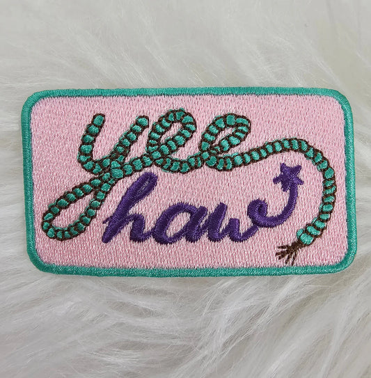 PREORDER Yeehaw pink & turquoise iron on trucker hat patch