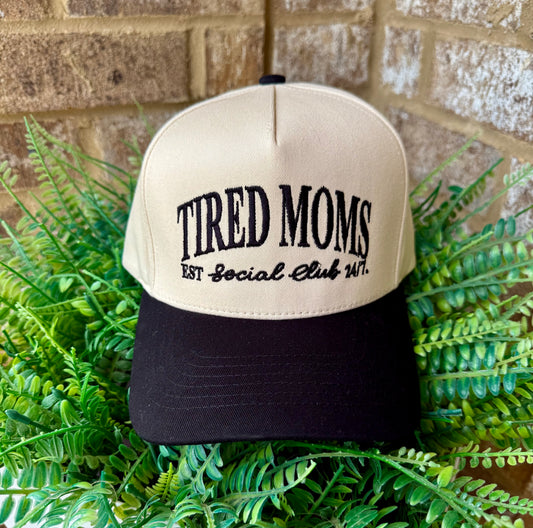 Tired Moms Est Social Club 24/7 Embroidery Canvas trucker hat