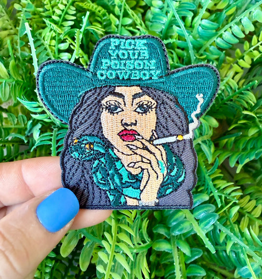Pick your poison cowboy iron on patch