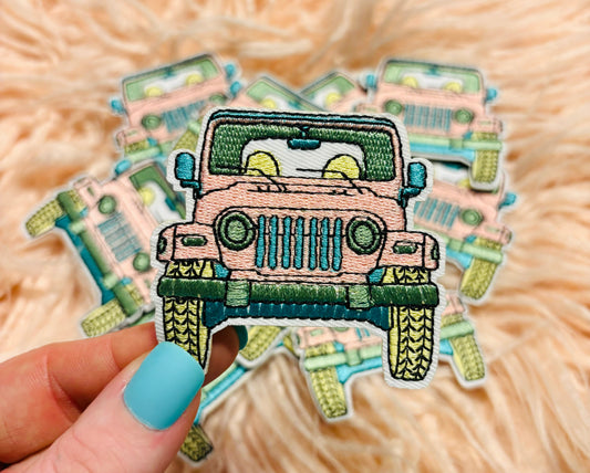 Pastel summer jeep embroidered iron on trucker hat patch