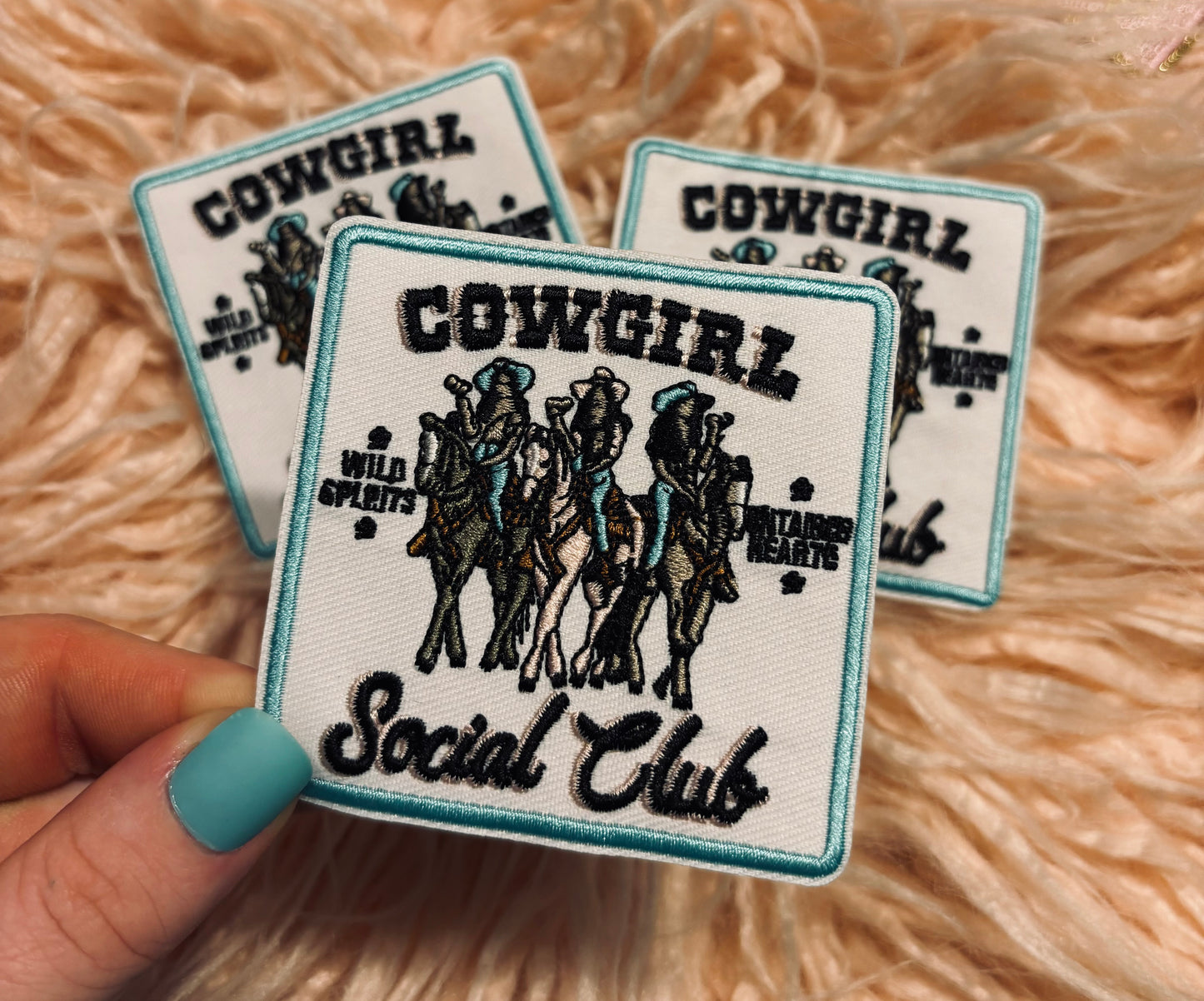 PREORDER Cowgirl social club western turquoise embroidered iron on trucker hat patch