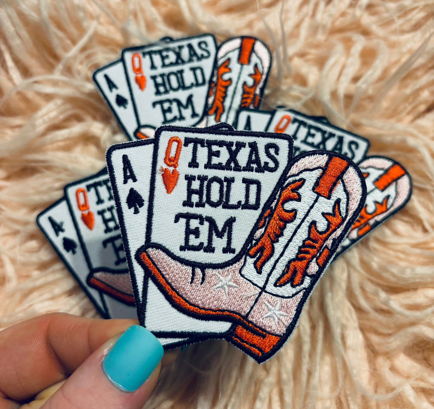 Texas Hold’em boot playing cards embroidered iron on trucker hat patch