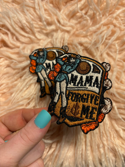 Mama forgive me western cowgirl embroidered iron on trucker hat patch