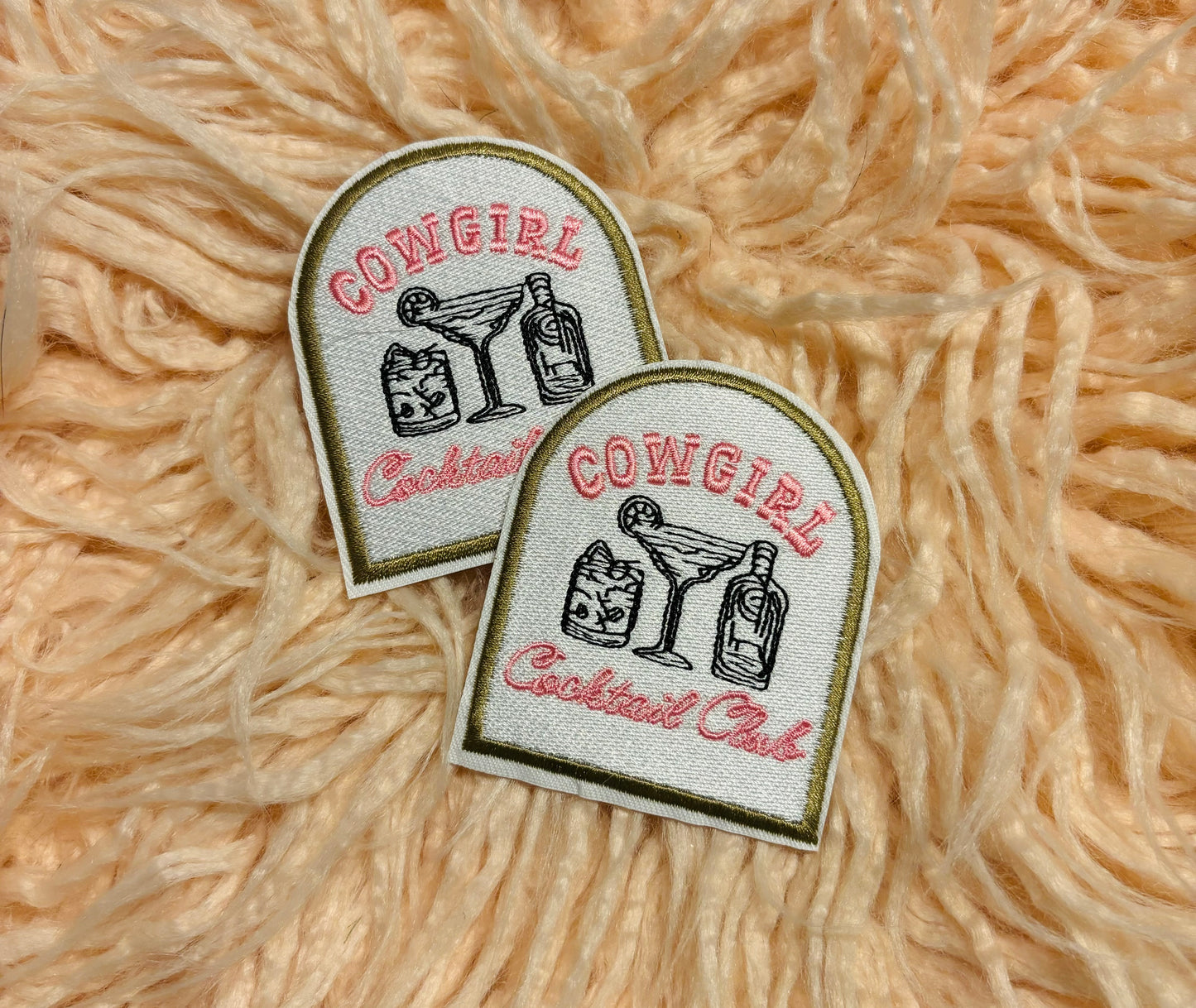 Cowgirl cocktail club western embroidered iron on trucker hat patch