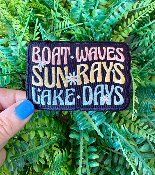 Boat waves sun rays lake days iron on patch