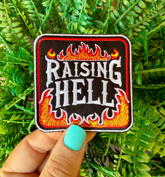 Raising hell iron on patch