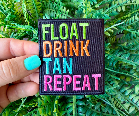 Float tan drink repeat summer iron on patch