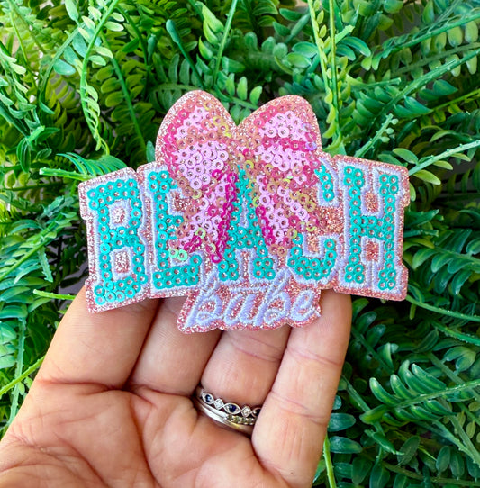 Beach babe preppy sequin summer iron on patch