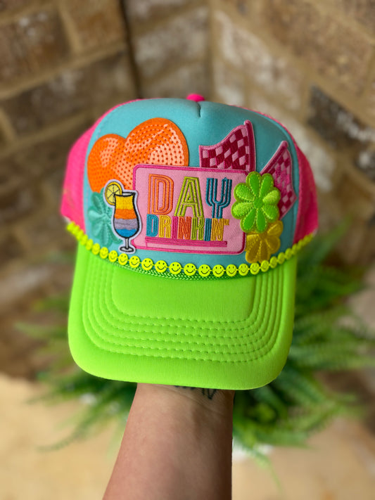 Multi neon summer day drinking trucker hat