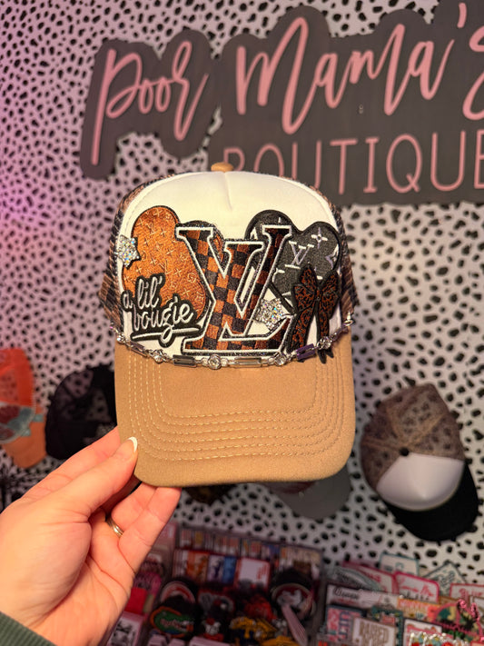 Brown Checkered Lv boujee trucker hat