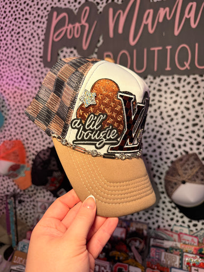 Brown Checkered Lv boujee trucker hat