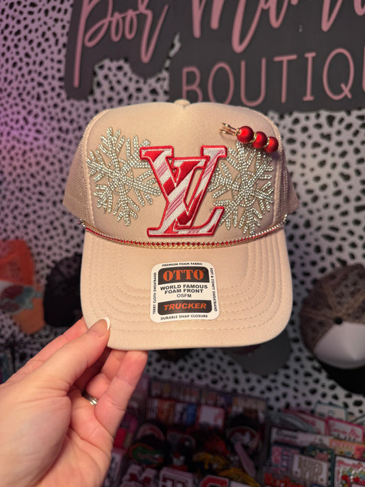 Lv peppermint boujee Christmas trucker hat