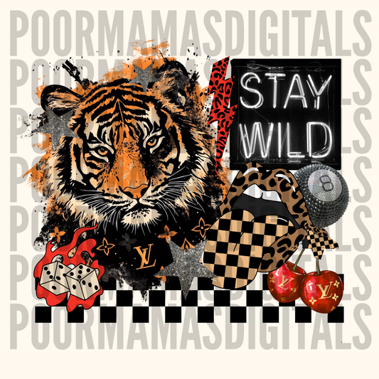 Stay wild boujee tiger leopard print collage DIGITAL DOWNLOAD PNG