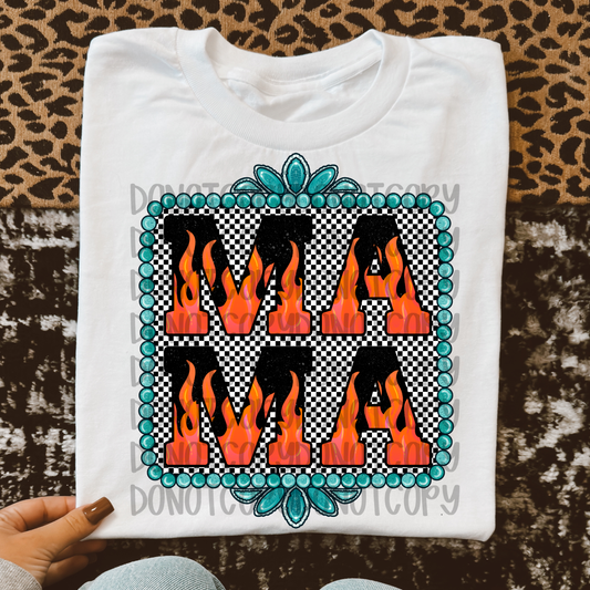 Western checkered flame mama digital download png design