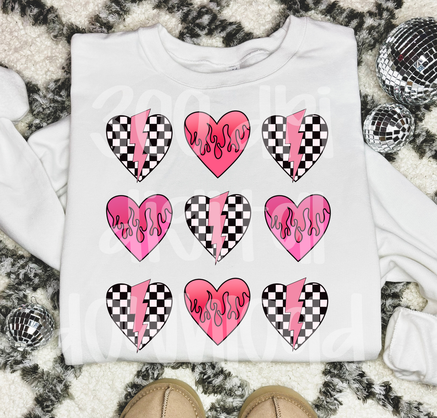 Retro trendy y2k checkered Valentine’s Day hearts digital download design png