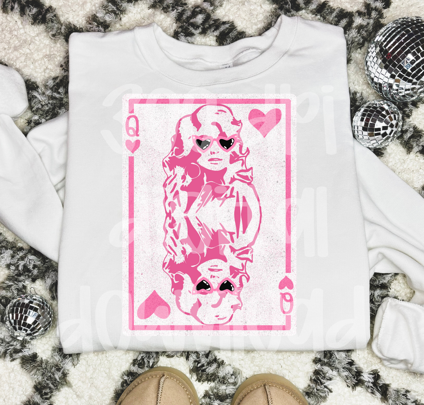 Dolly Parton pink double queen of hearts retro distressed hand drawn Valentine’s Day png digital download design