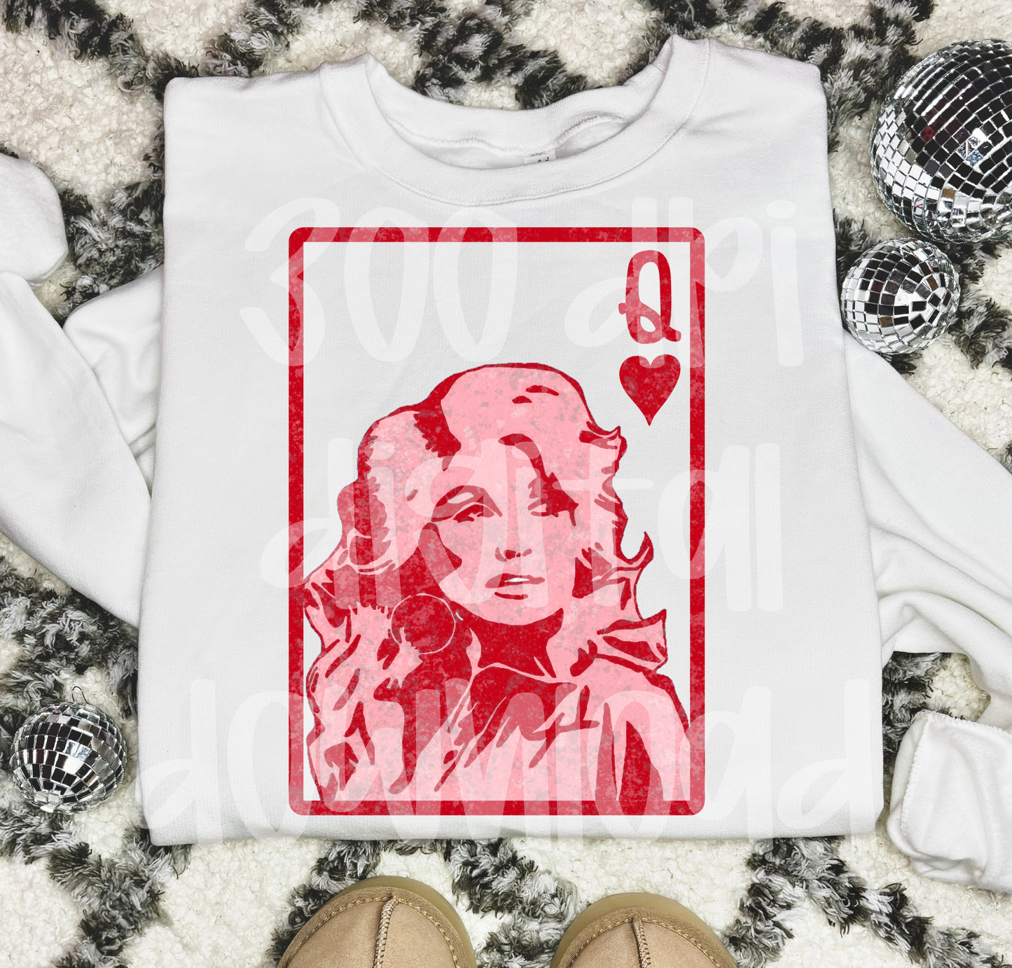 Dolly Parton queen of hearts retro distressed hand drawn Valentine’s Day png digital download design