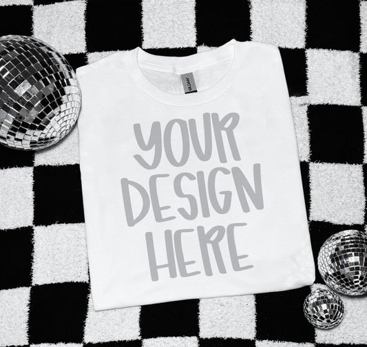 Gildan unisex white short sleeve retro flat lay mock up