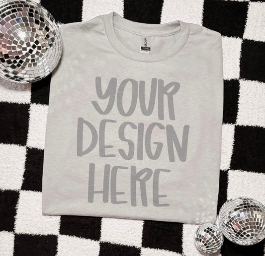 Gildan unisex gravel short sleeve retro flat lay mock up