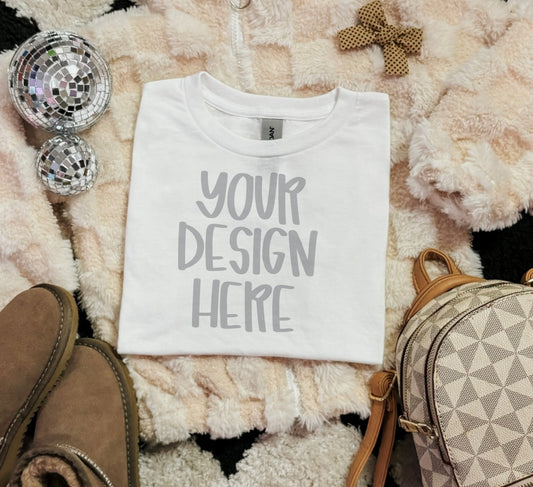 Gildan Toddler/Youth t-shirt boujee preppy girl flat lay mock up