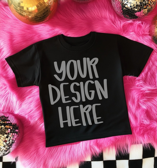 Unbranded cropped black short sleeve retro girly flat lay mock up