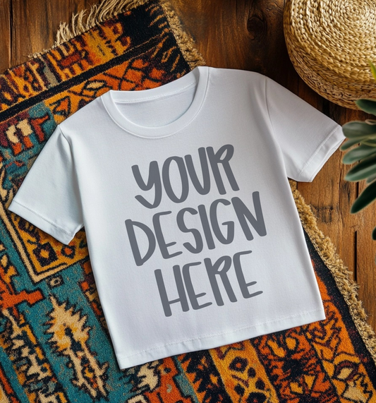 Unbranded white short sleeve western boho flat lay mock up