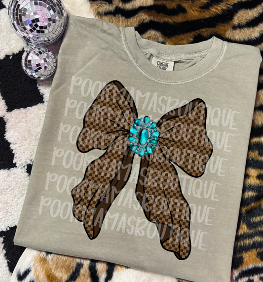 Western Checkered Bow with Turquoise Concho PNG • High Resolution Digital Download