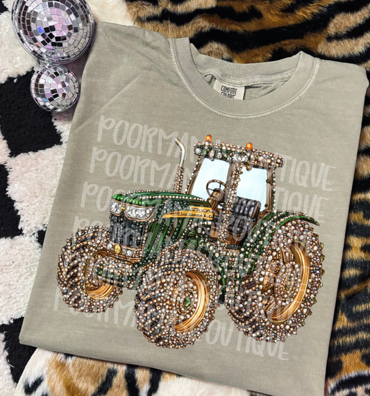 Rhinestone Green Tractor PNG • Farm Western Sublimation Digital Downloa