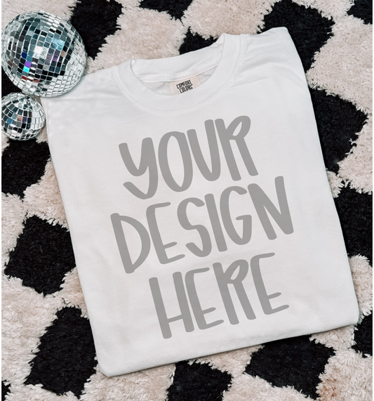 Comfort color white short sleeve t-shirt flat lay mock up